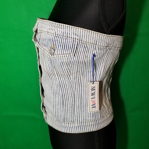 New Love Denim Stipe Tube Top Women Large Western Rodeo Cowgirl Stagecoach NWT - Picture 2 of 8